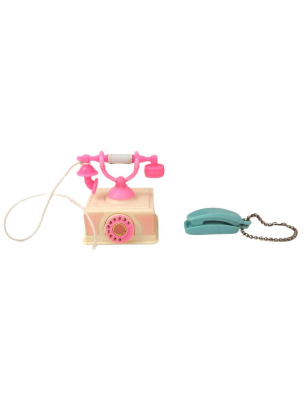 Vintage Barbie sized set of 2 telephones blue Trimline & wind up rings, working